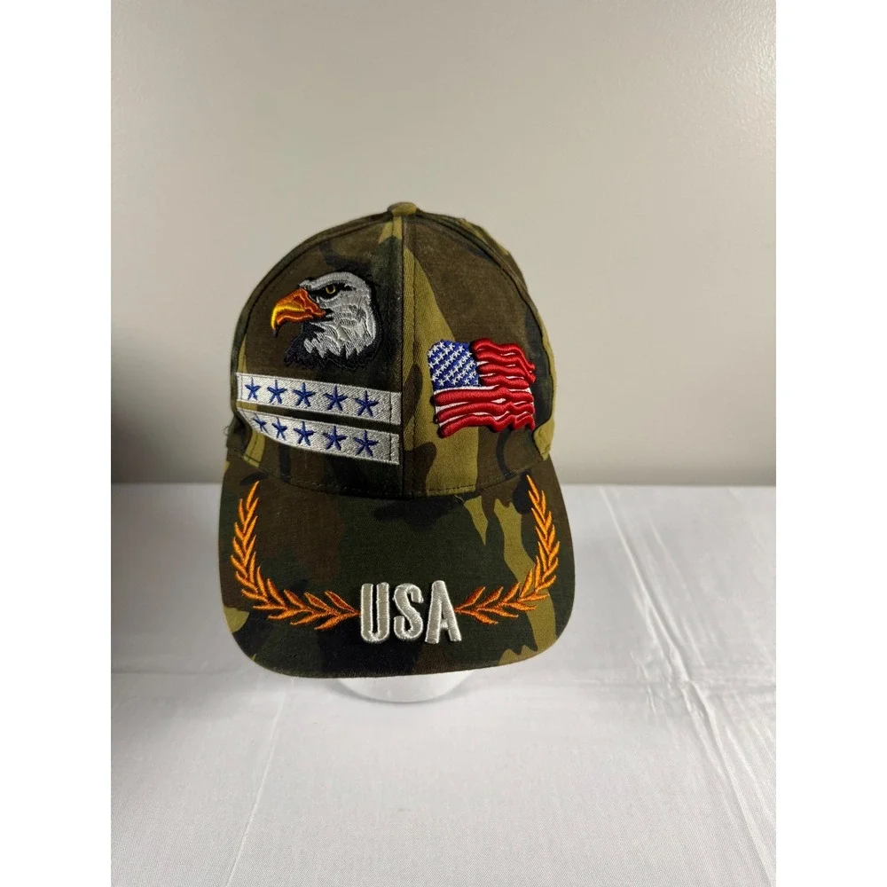 USA Patriotic Camo Baseball Hat Eagle American Flag Embroidered Camouflage Cap